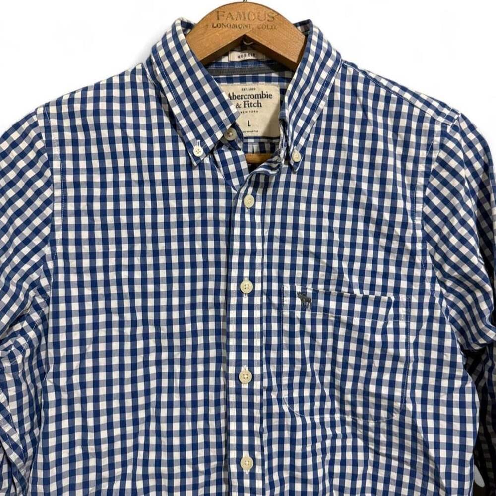 Abercrombie & Fitch Gingham Shirt Size L Blue White Muscle Button Down